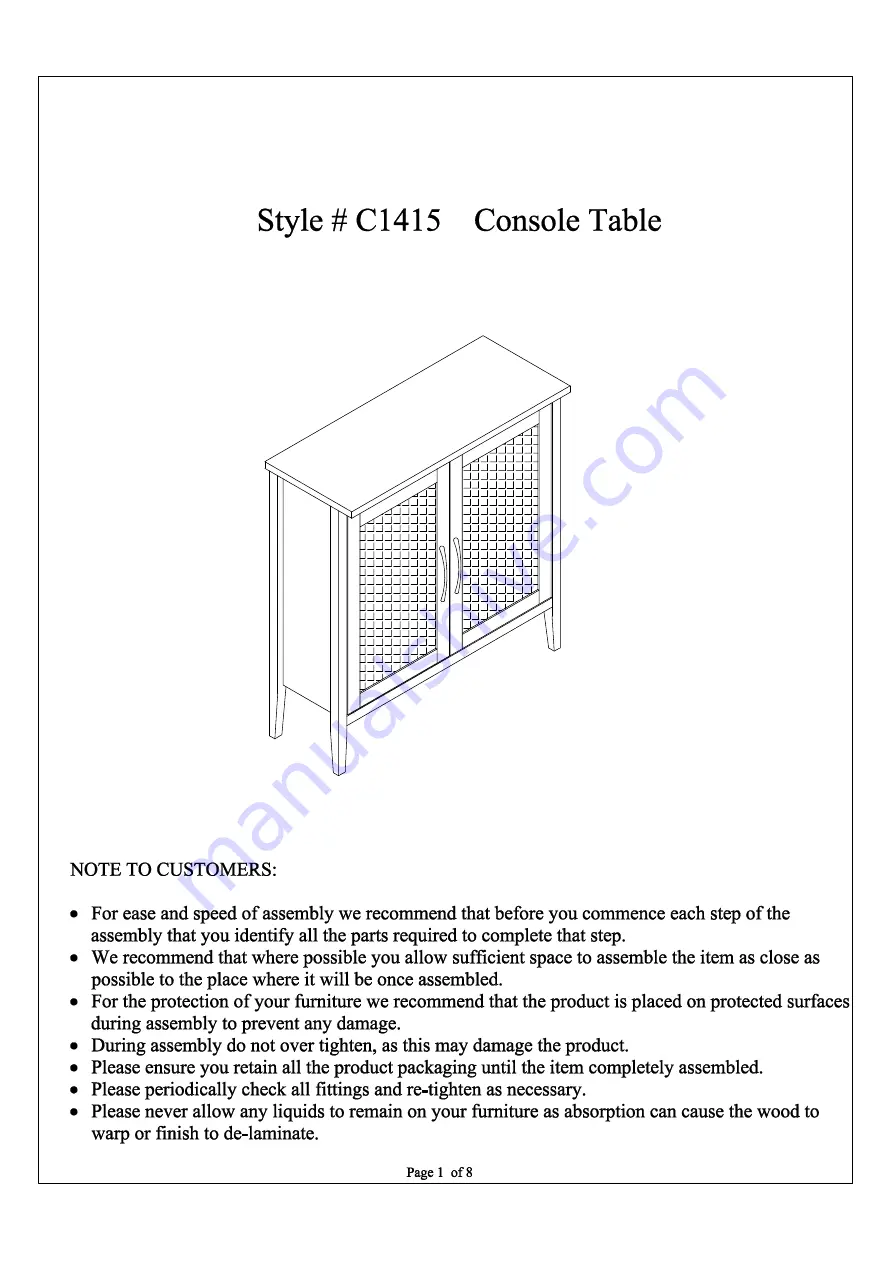 2K Furniture Designs C1415 Скачать руководство пользователя страница 1