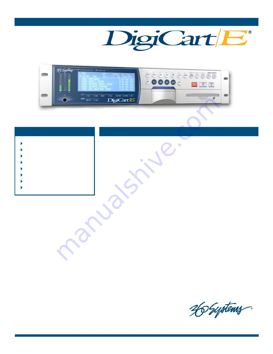 360 Systems DigiCart/E Specification Download Page 1