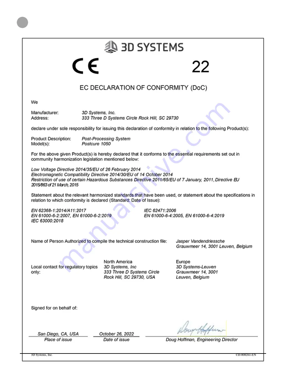 3D Systems PostCure 1050 Скачать руководство пользователя страница 66