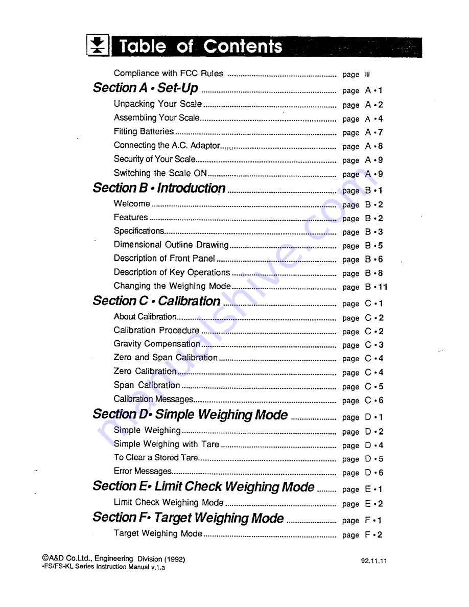 A&D FS-15KA Instruction Manual Download Page 2