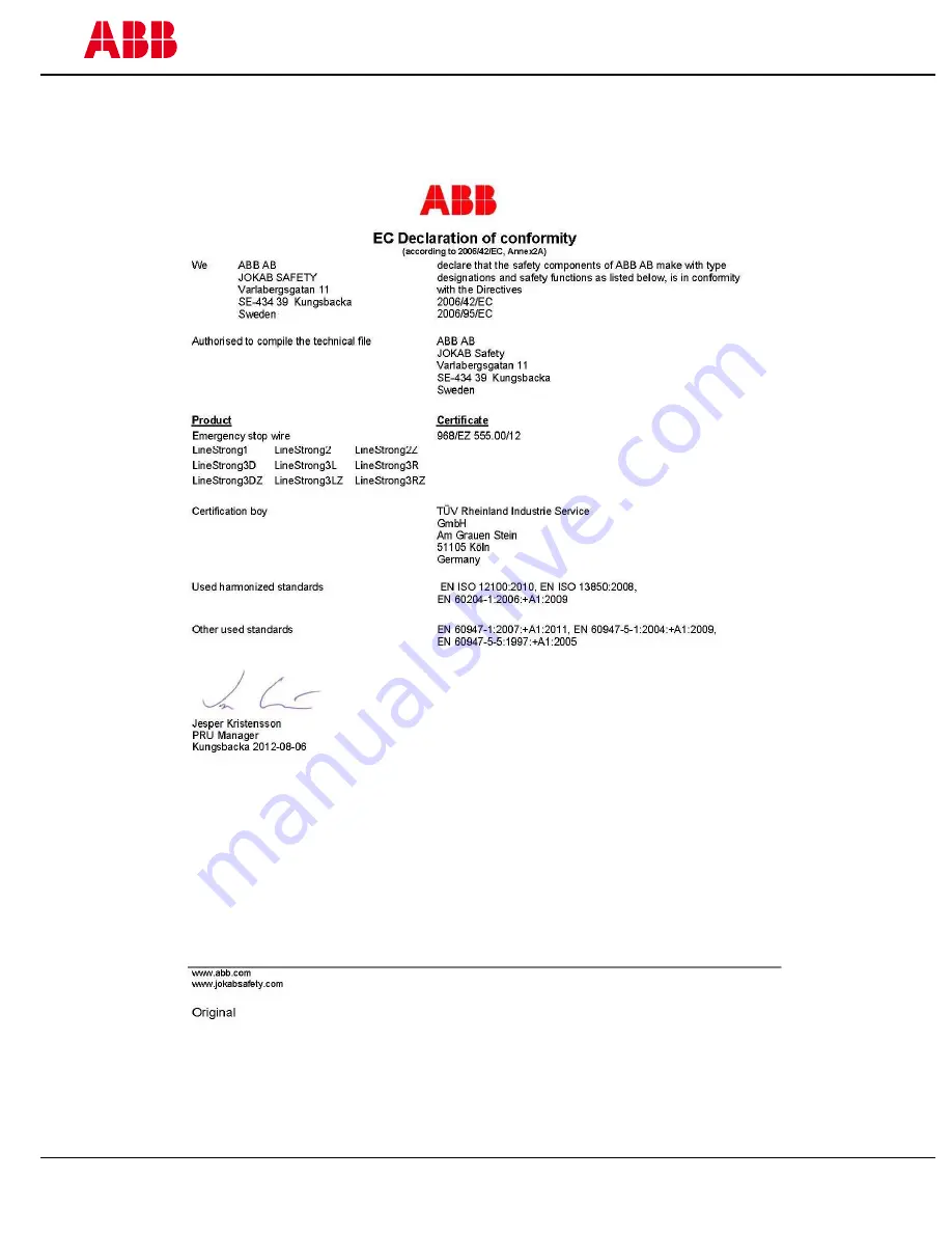 ABB 2TLA050200R0030 Original Instructions Manual Download Page 28