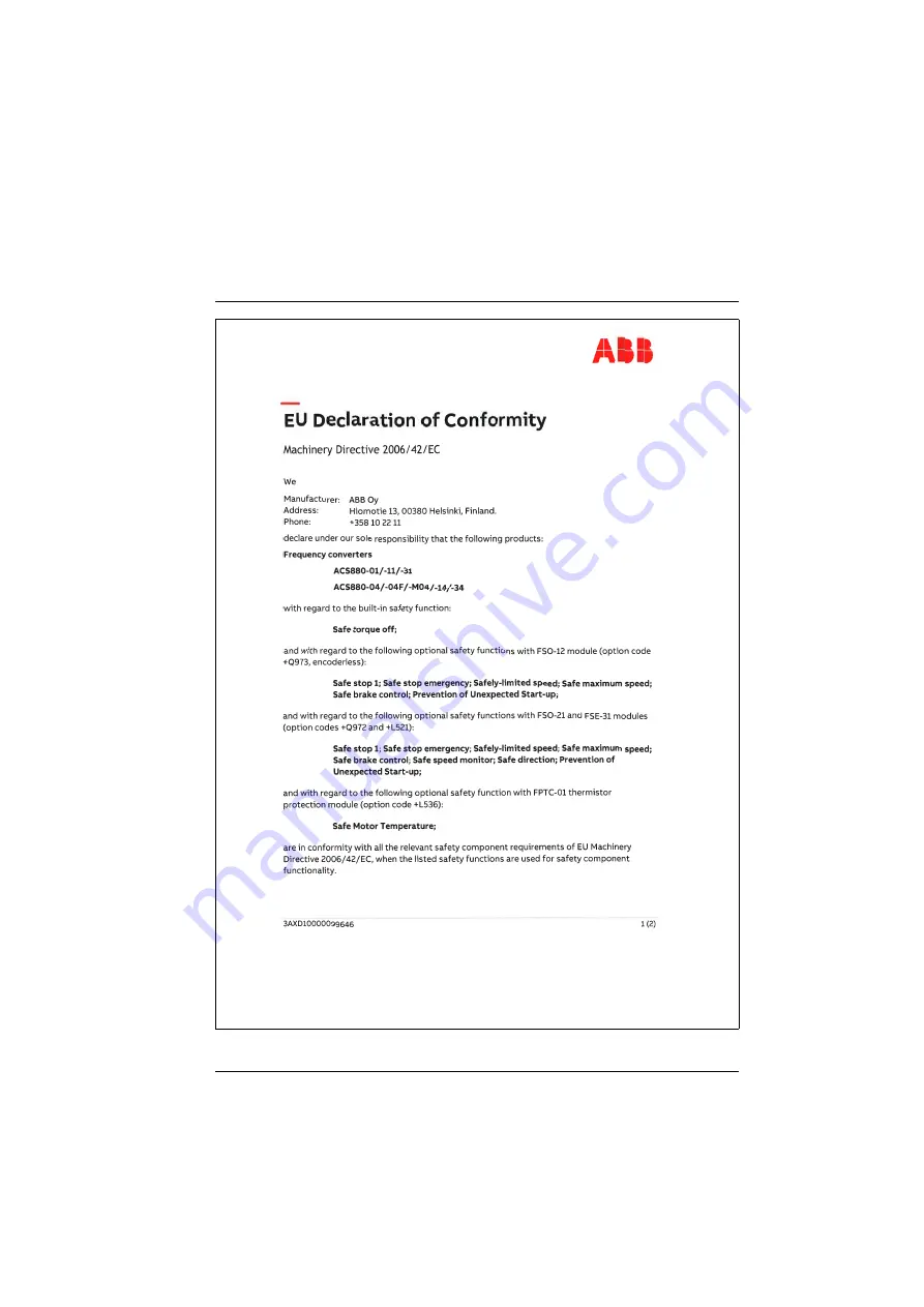 ABB ACS880-01 Series Quick Installation Manual Download Page 99