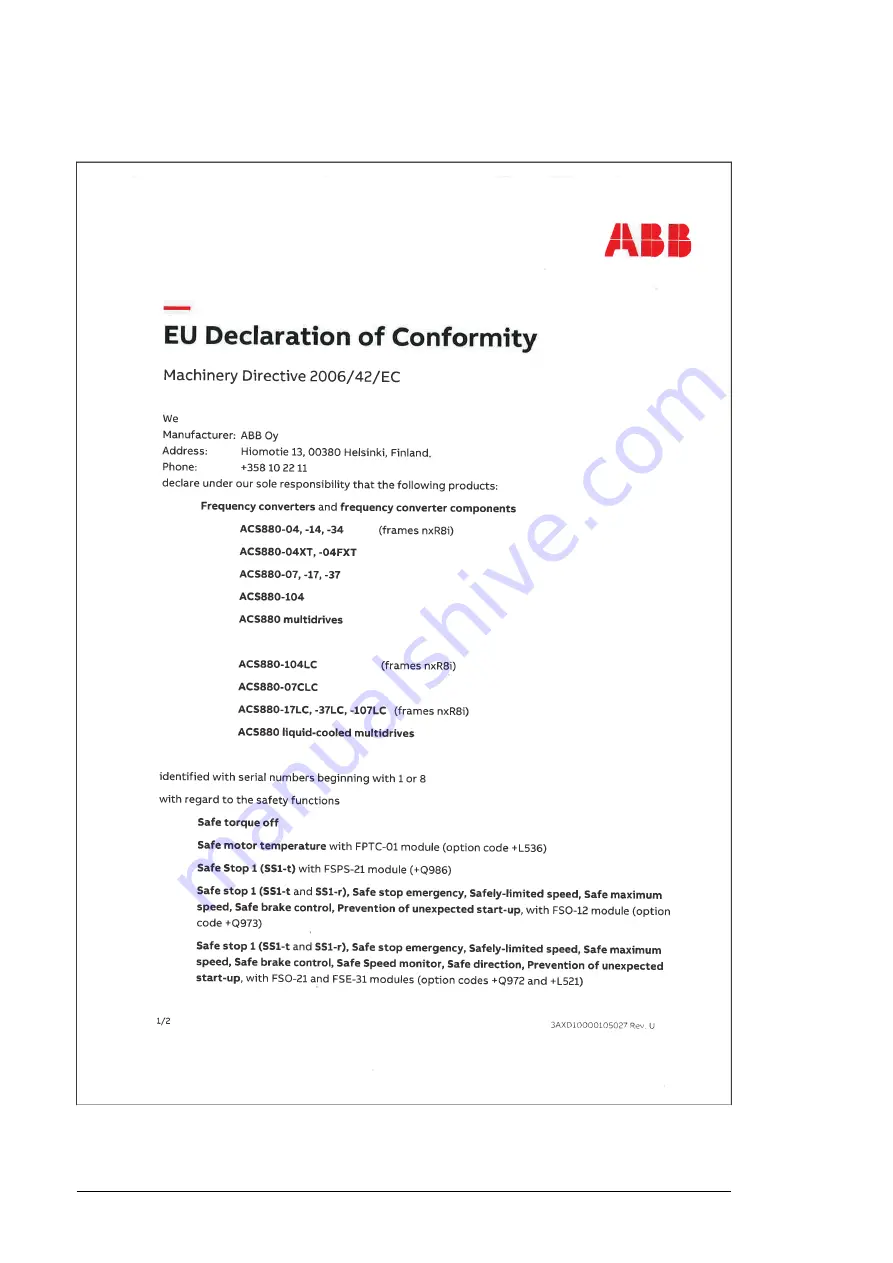 ABB ACS880-04FXT Hardware Manual Download Page 182