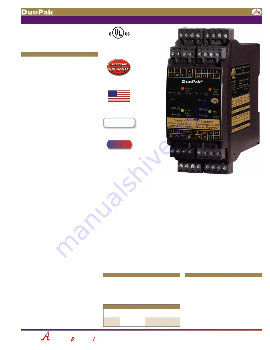 Absolute Process Instruments DuoPak APD 2033 Скачать руководство пользователя страница 1