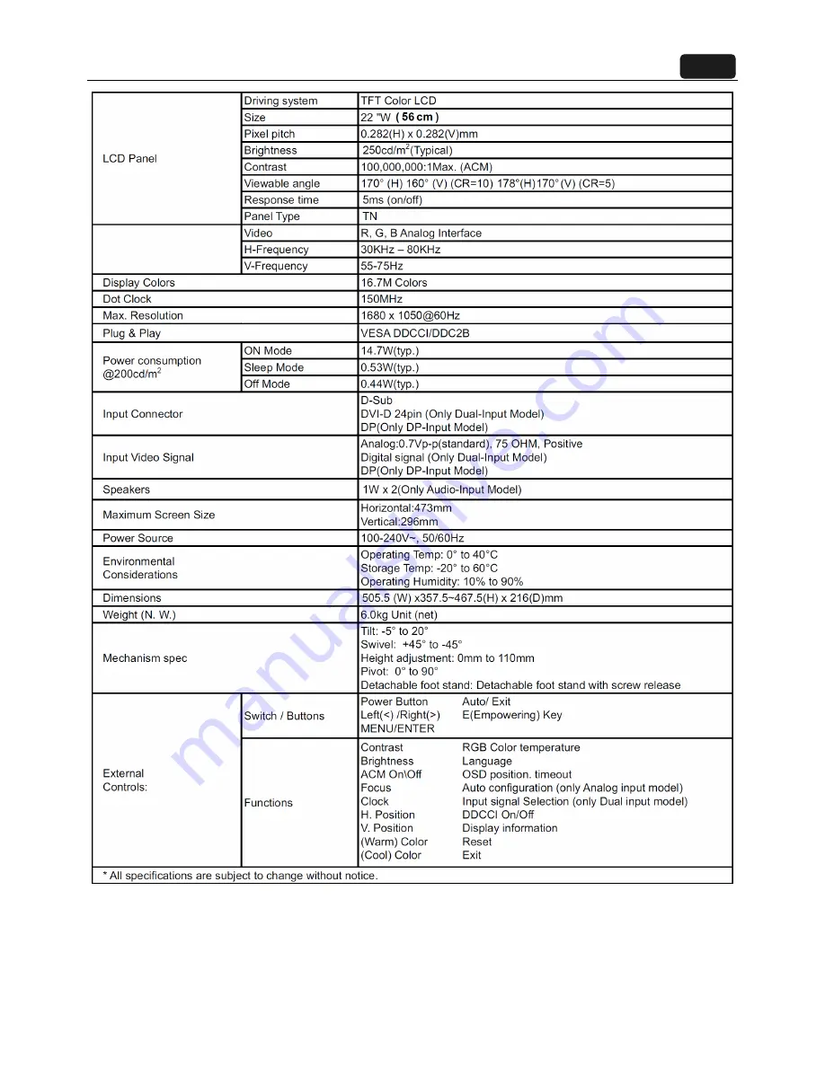 Acer B223PWL Скачать руководство пользователя страница 6