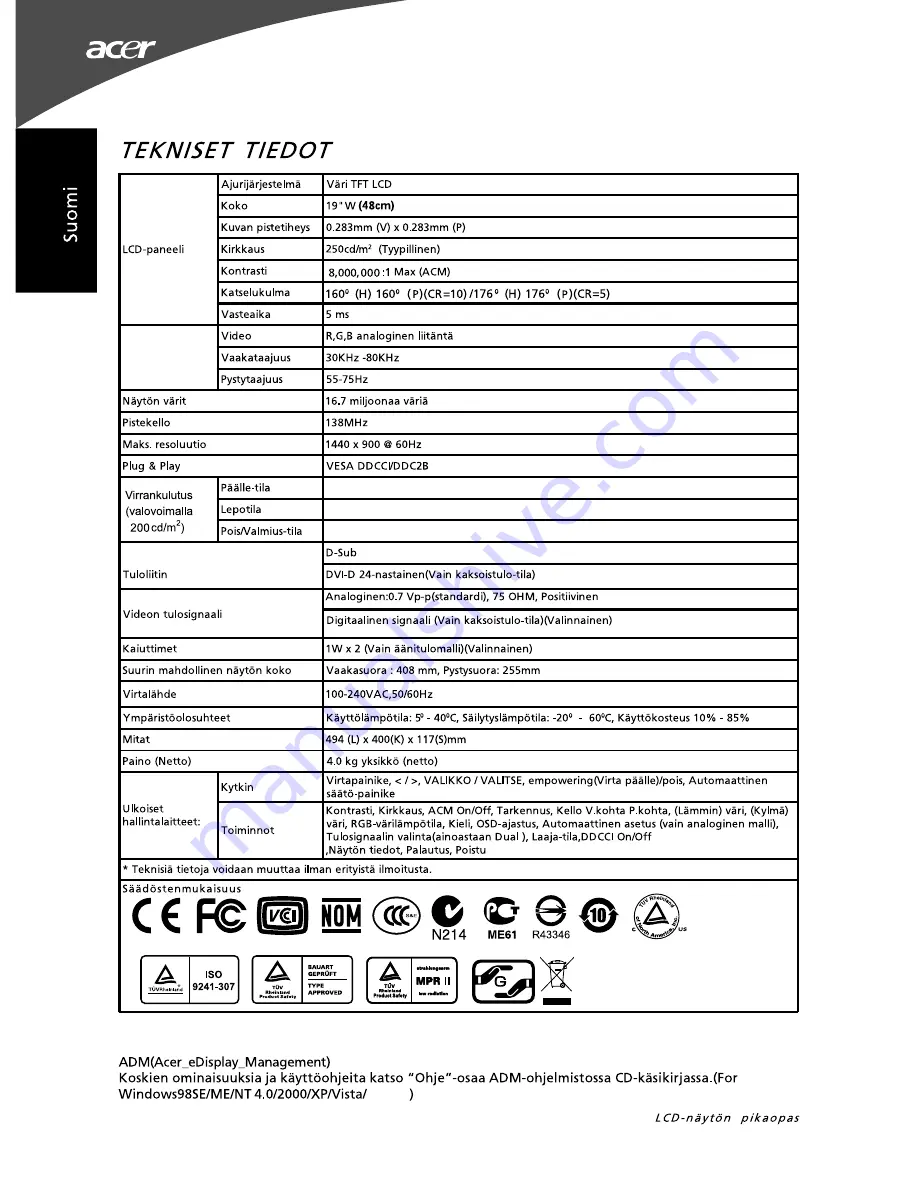 Acer G195WL Скачать руководство пользователя страница 36