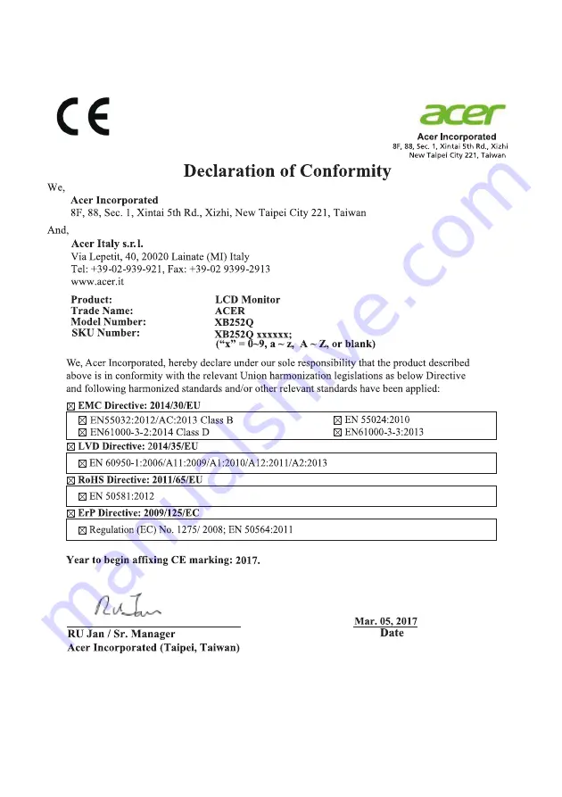 Acer XB252Q User Manual Download Page 34