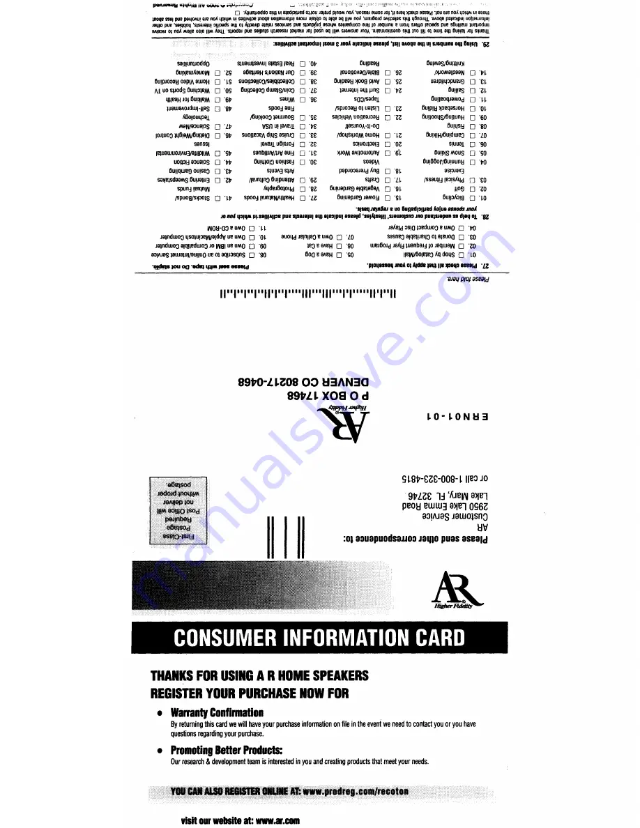 Acoustic Research HC6 Owner'S Manual Download Page 5