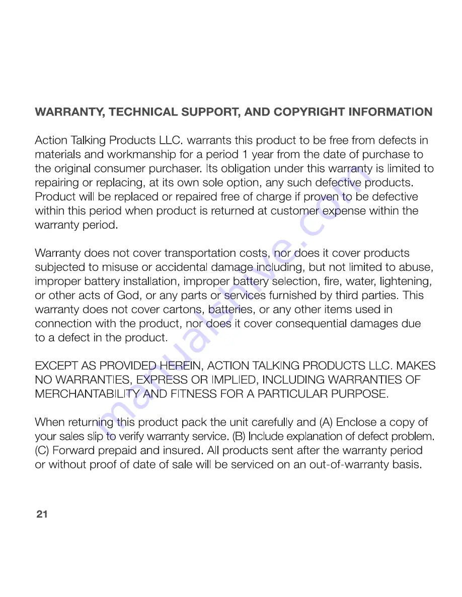 Action Talking Products Kelvin User Manual Download Page 22