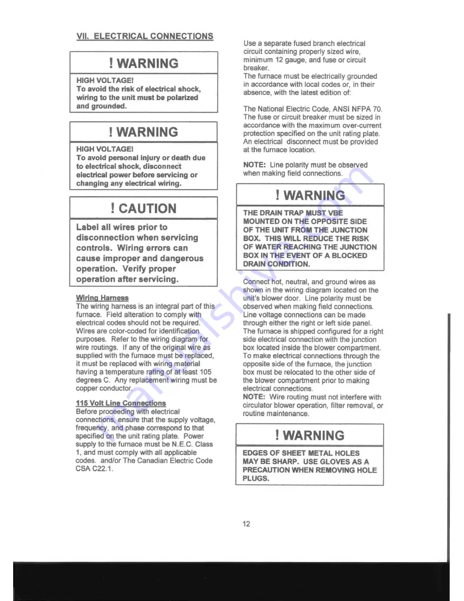 Adams Condensing Oil-Fired Furnace Installation Manual Download Page 13