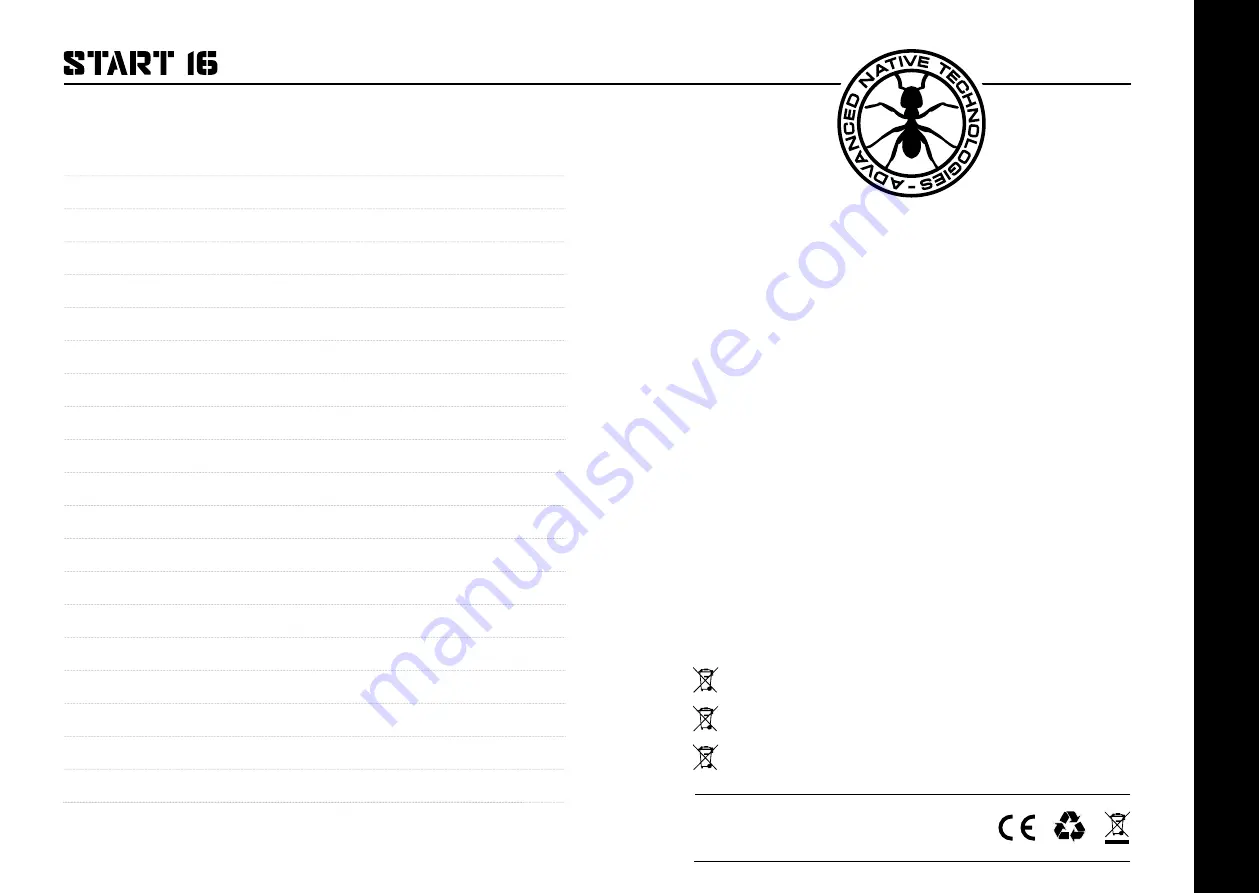 Advanced Native Technologies START 16 BHS User Manual Download Page 18