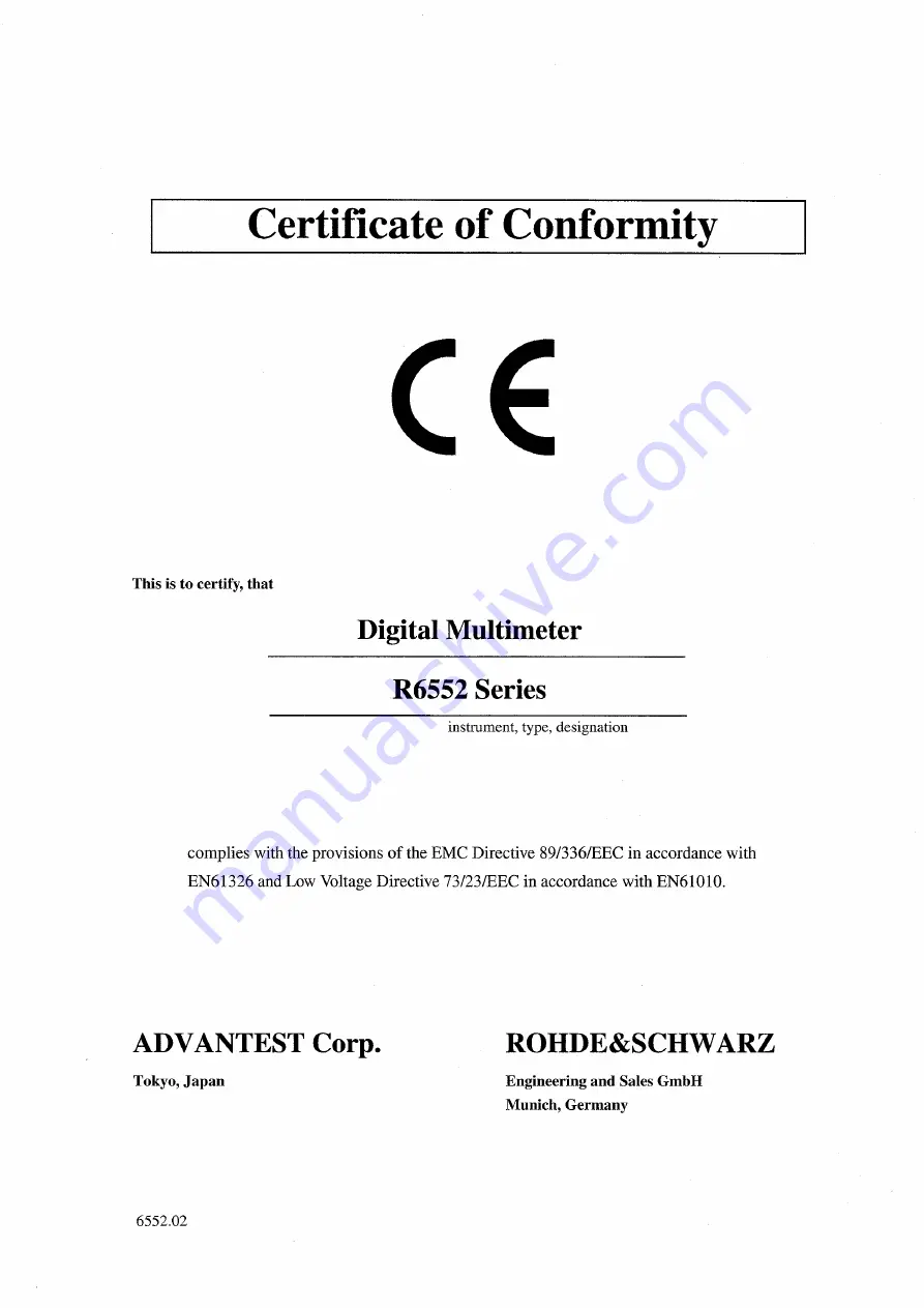 ADVANTEST R6552 Series Operation Manual Download Page 9