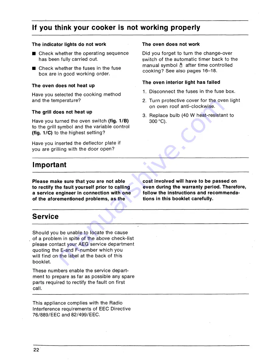 AEG B 60 LFV Operating Instructions Manual Download Page 22