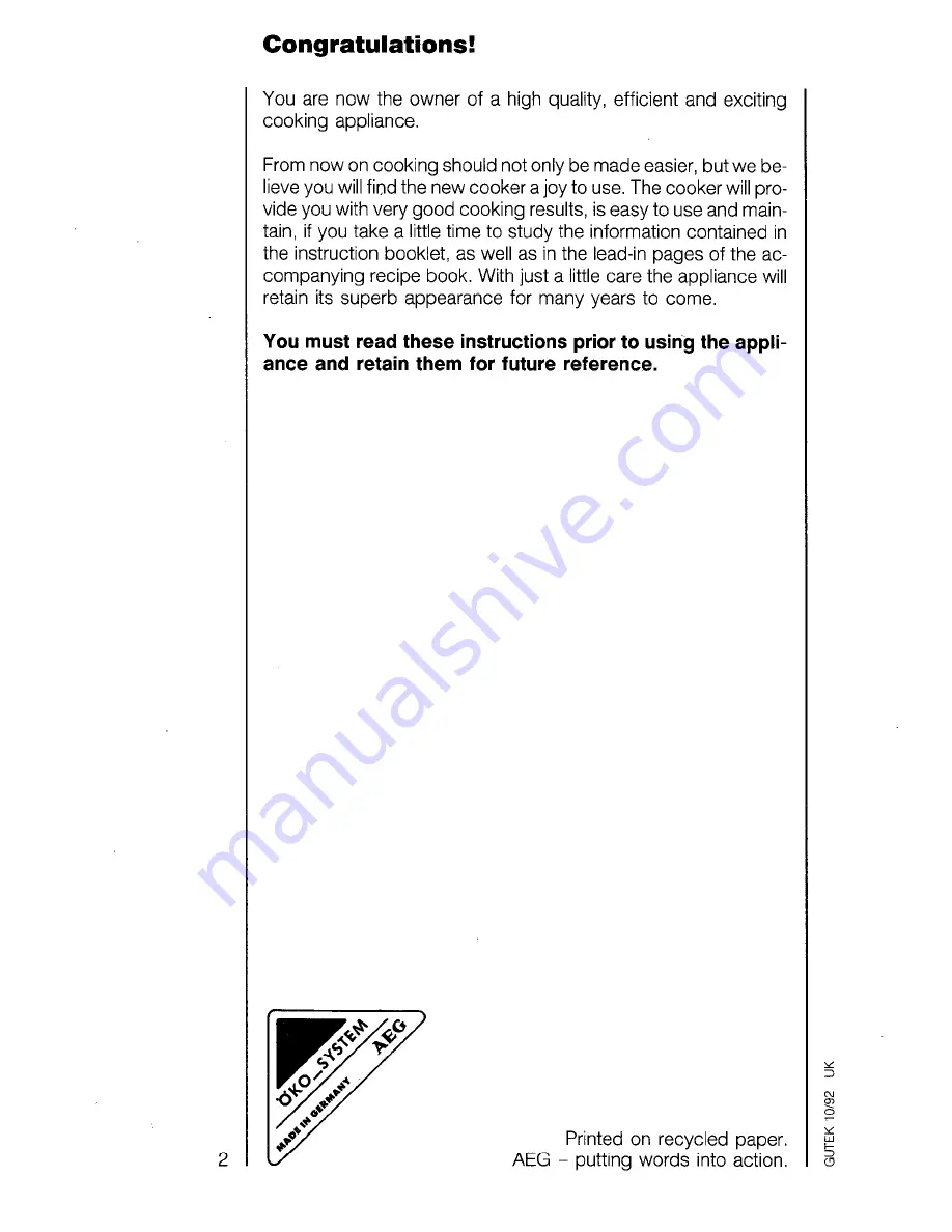 AEG Competence 52380 B Operating Instructions Manual Download Page 2