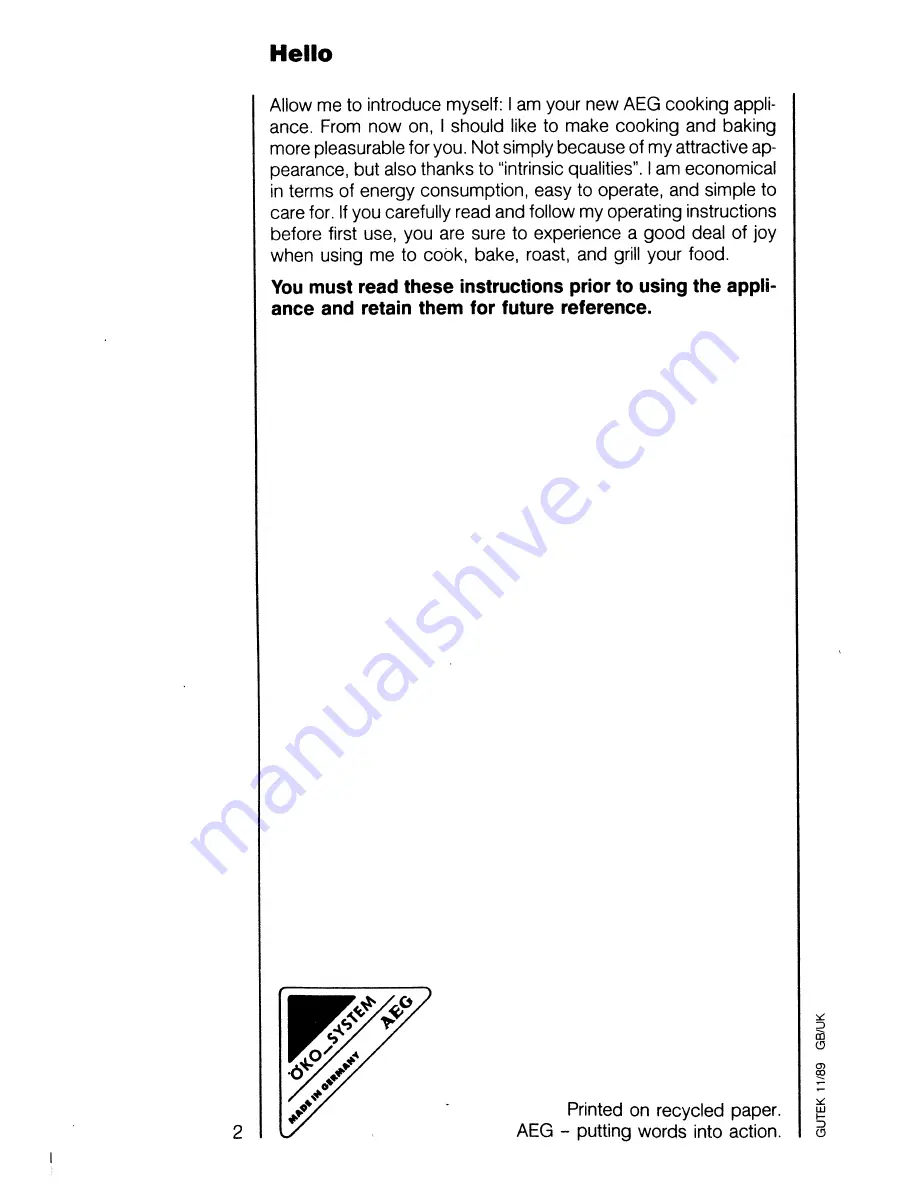 AEG Competence 544 B Operating Instructions Manual Download Page 2