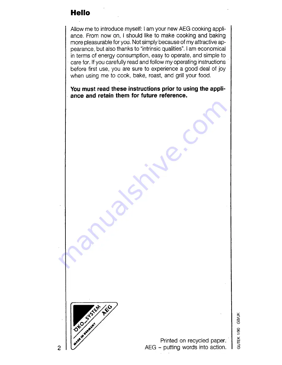 AEG COMPETENCE 5858 B Operating Instructions Manual Download Page 2