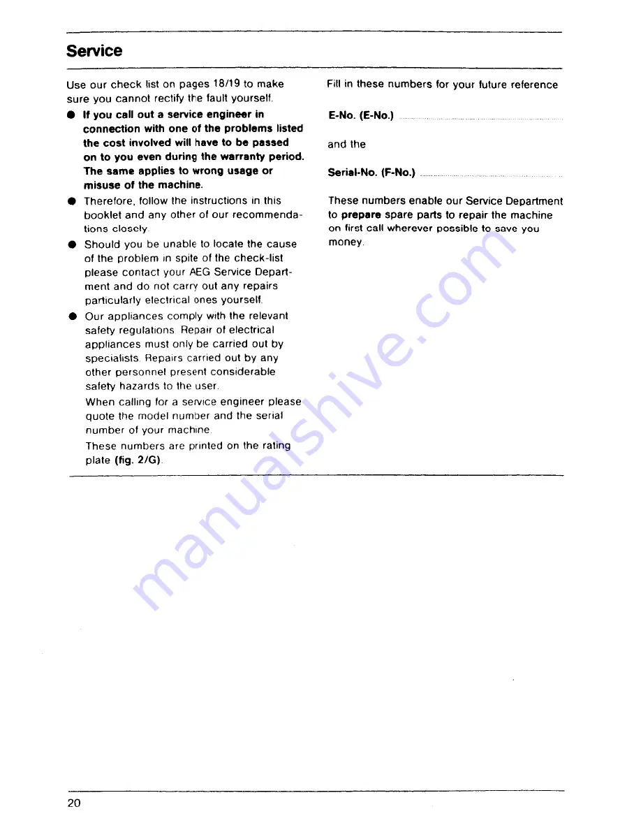 AEG Favorit 445i Operating Instructions Manual Download Page 20