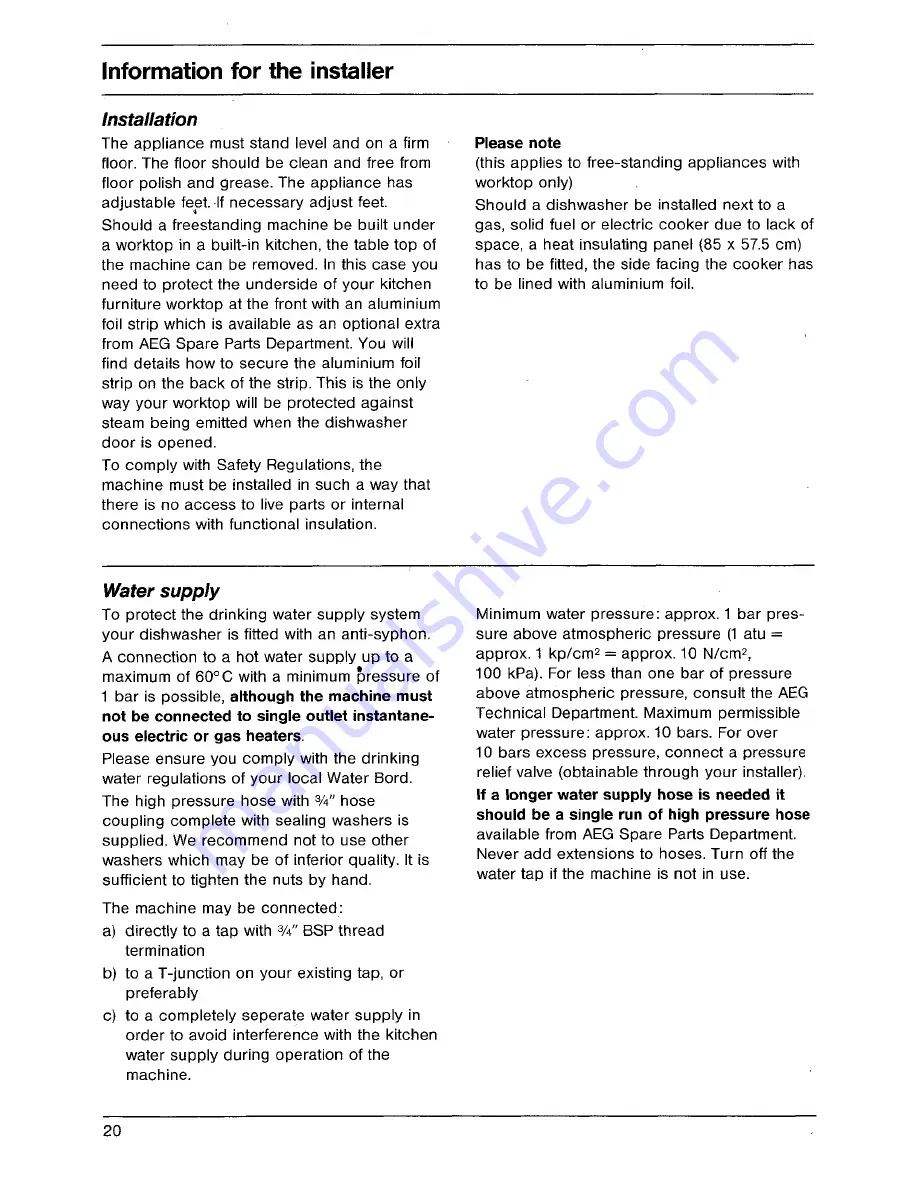 AEG FAVORIT 448 i Operating Instructions Manual Download Page 20