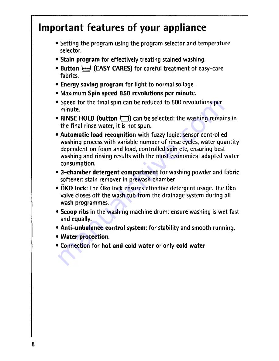 AEG Lavamat 50400 Operating Instructions Manual Download Page 8