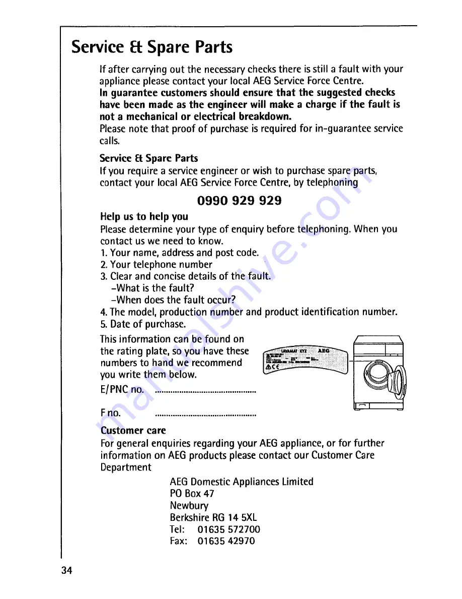 AEG Lavamat 50400 Operating Instructions Manual Download Page 34