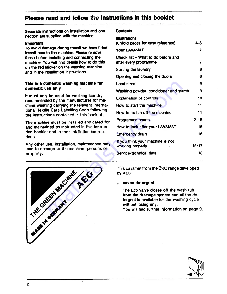 AEG Lavamat 541 electronic Operating Instructions Manual Download Page 2