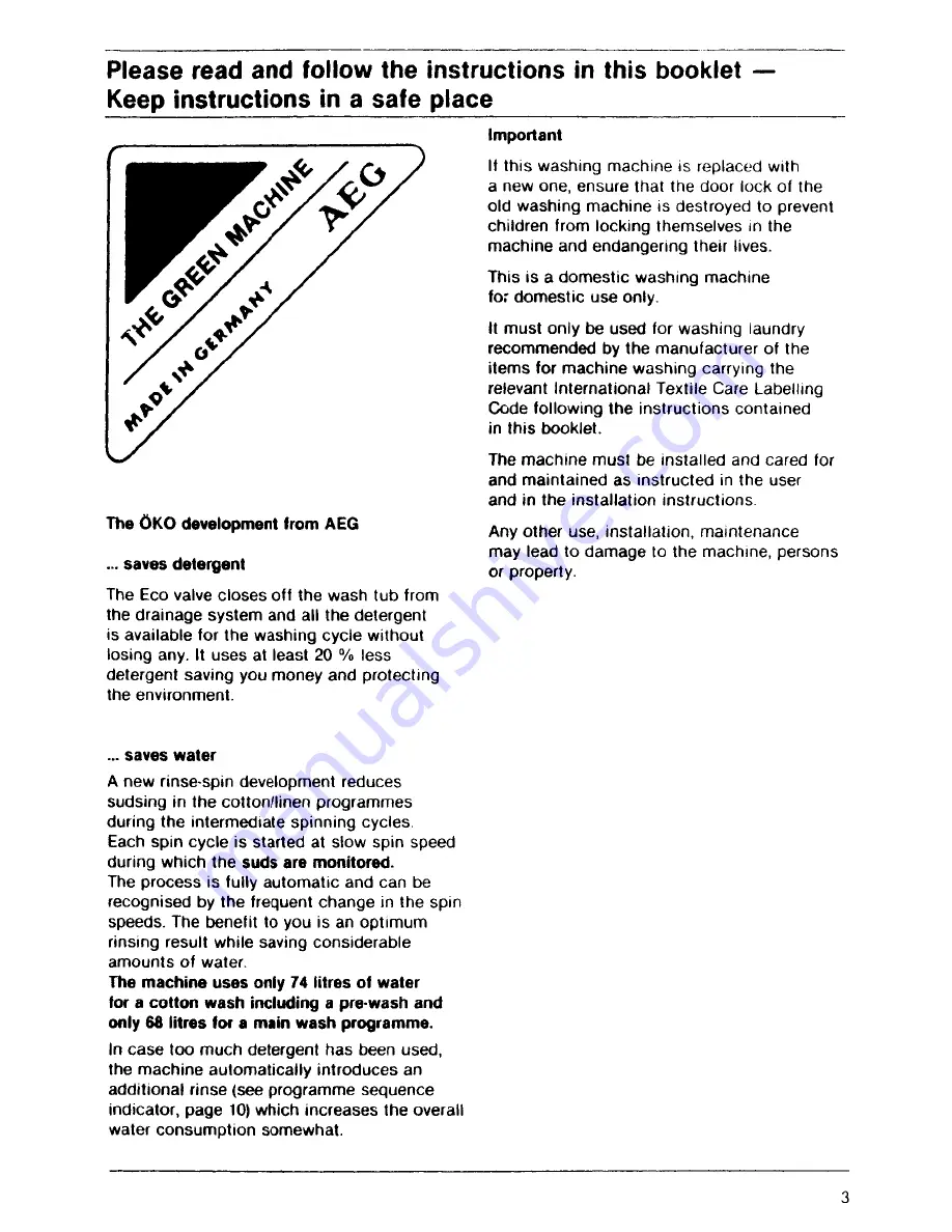 AEG Lavamat 693 sensotronic Operating Instructions Manual Download Page 3