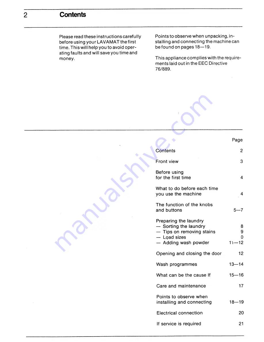 AEG Lavamat regina 804 U Operating Instructions Manual Download Page 2