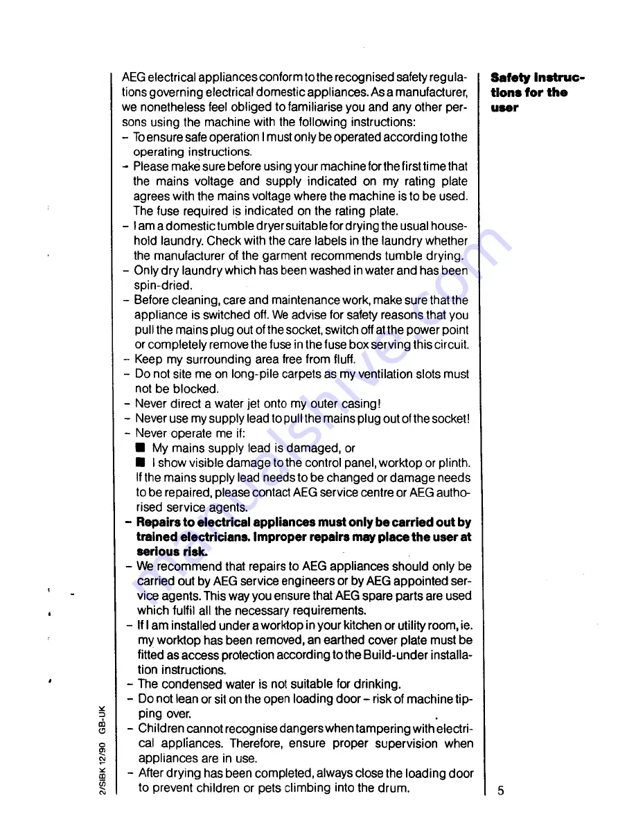 AEG Lavatherm 530 Electronic Operating Instructions Manual Download Page 5