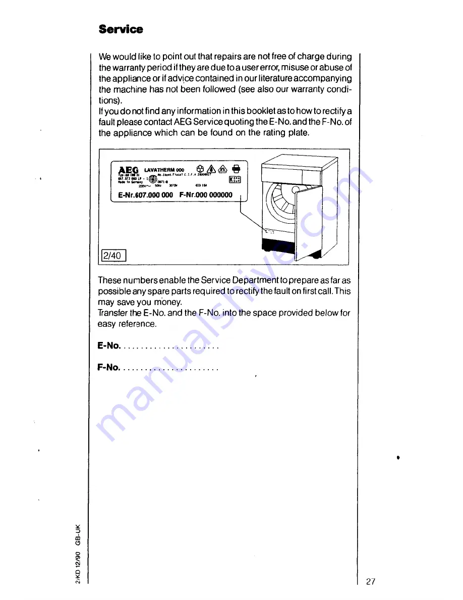 AEG Lavatherm 530 Electronic Operating Instructions Manual Download Page 27