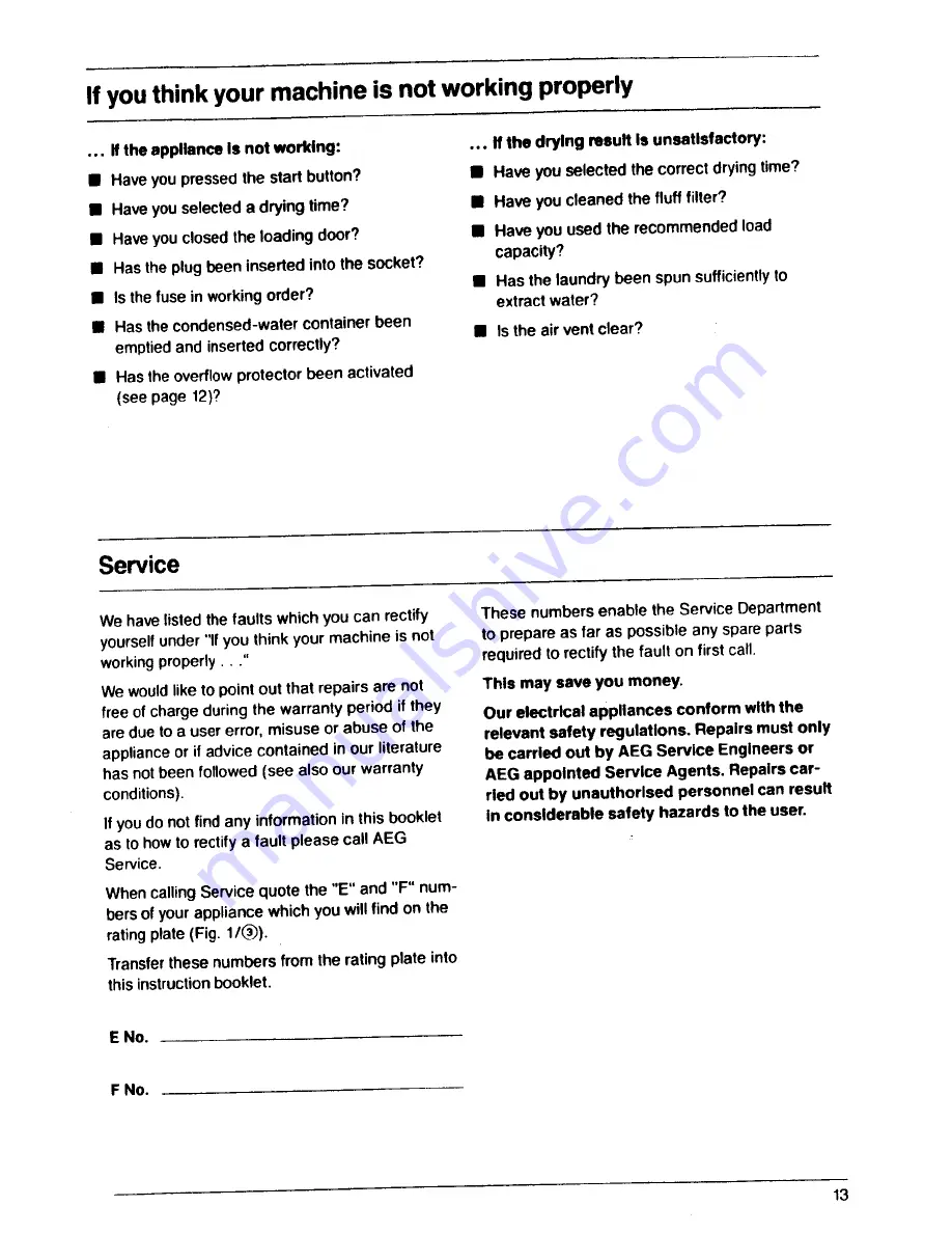 AEG Lavatherm 720 Operating Instructions Manual Download Page 13