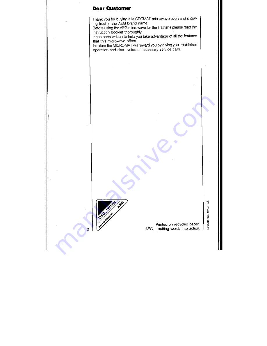 AEG MICROMAT 125 Operating Instructions Manual Download Page 2