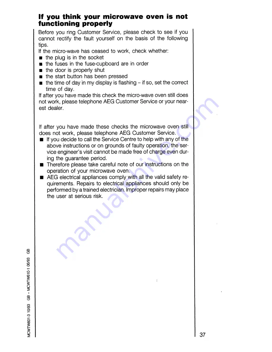 AEG MICROMAT COMBI 625 Operating Instructions Manual Download Page 37