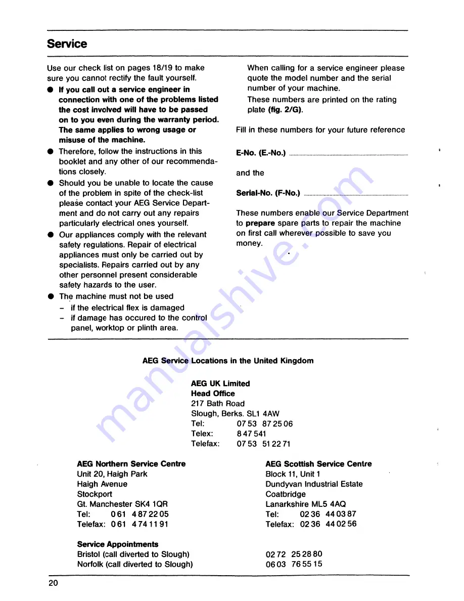 AEG OKO Favorit 875 Electronic Operating Instructions Manual Download Page 20