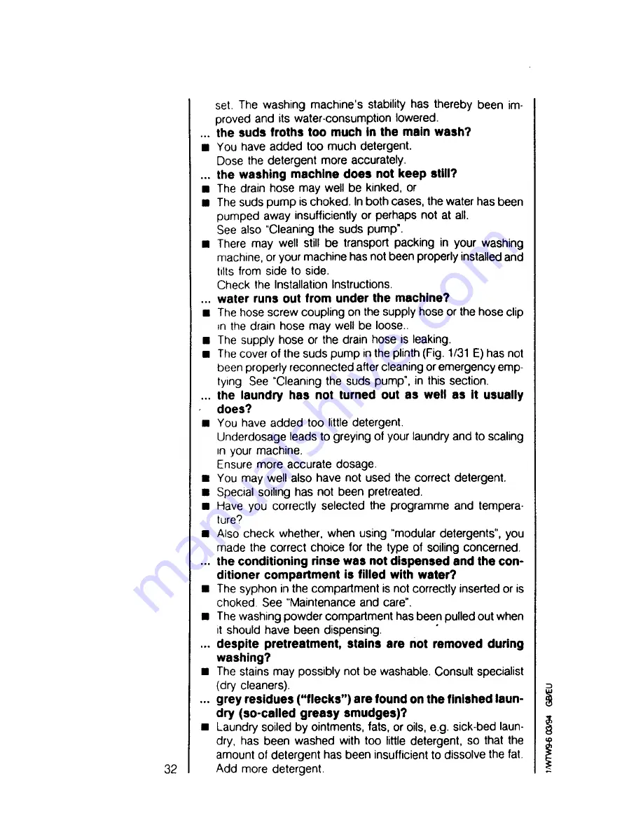 AEG OKO Lavamat 635 sensotronic Operating Instructions Manual Download Page 32