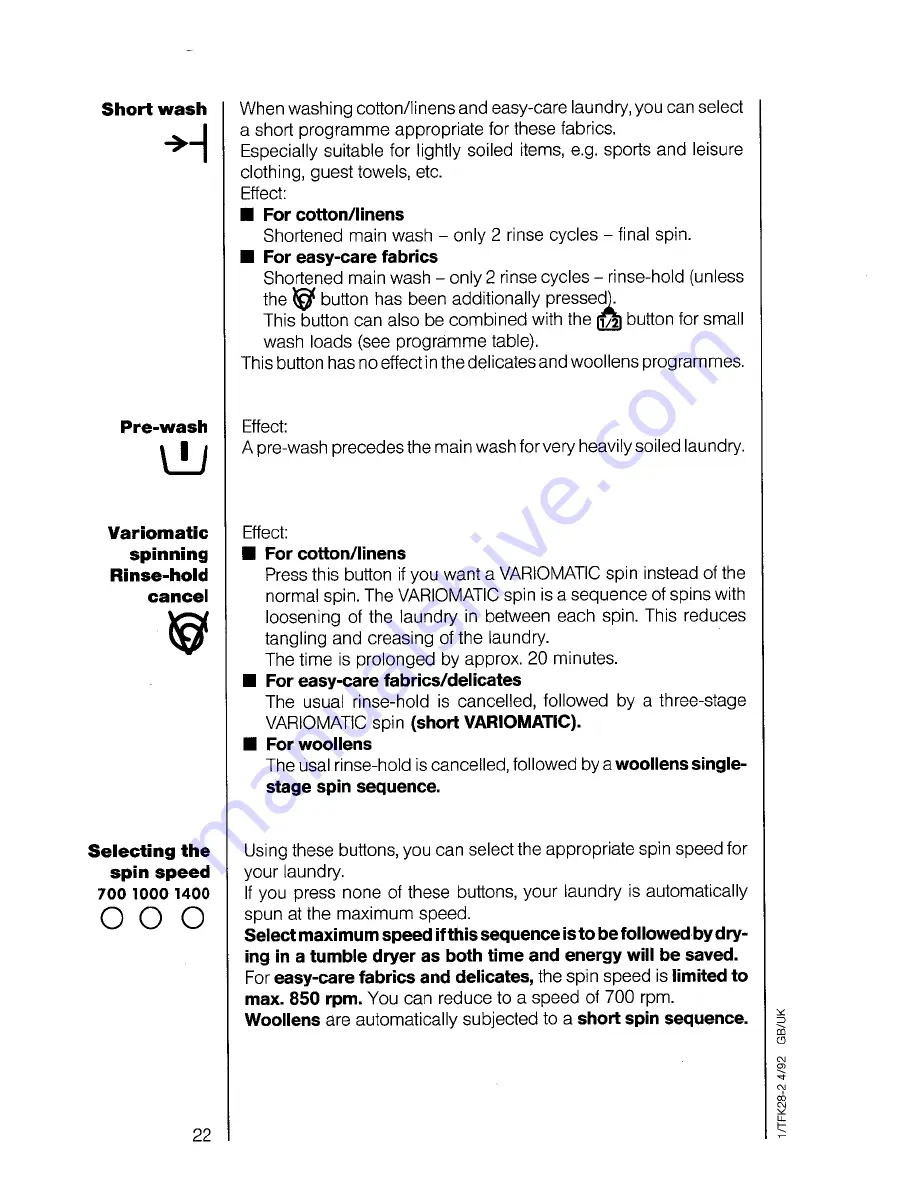 AEG OKO Lavamat 675 sensotronic Operating Instructions Manual Download Page 22