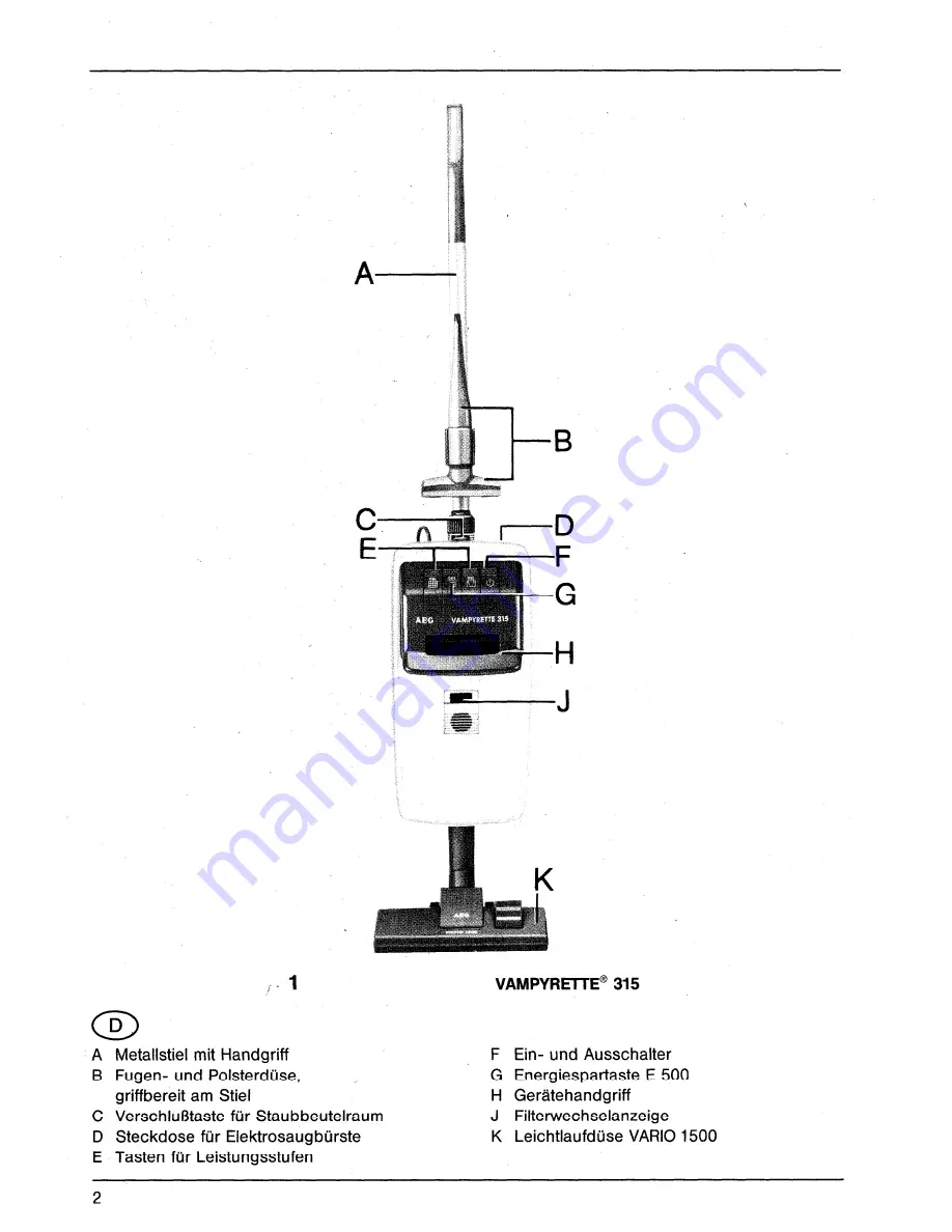 AEG VAMPYRETTE 315 Operating Instructions Manual Download Page 2