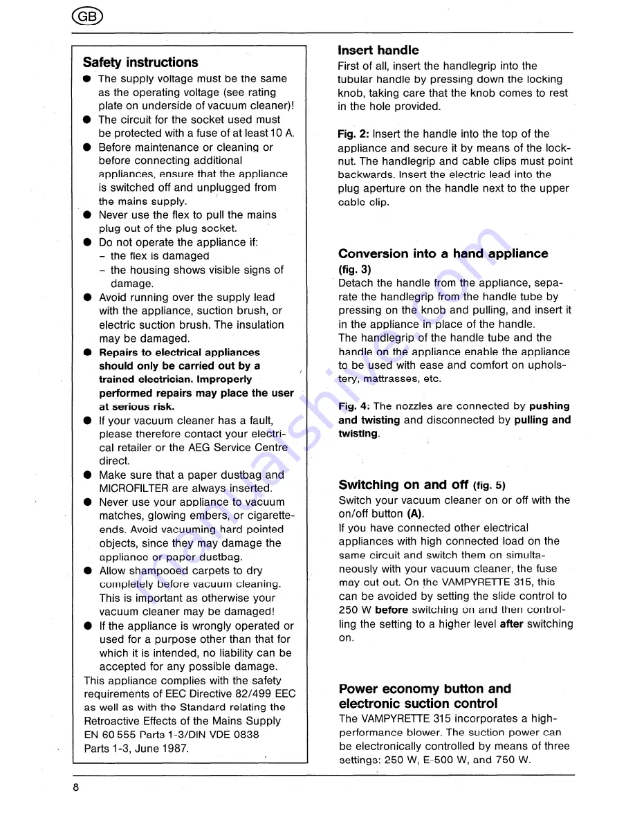 AEG VAMPYRETTE 315 Operating Instructions Manual Download Page 6