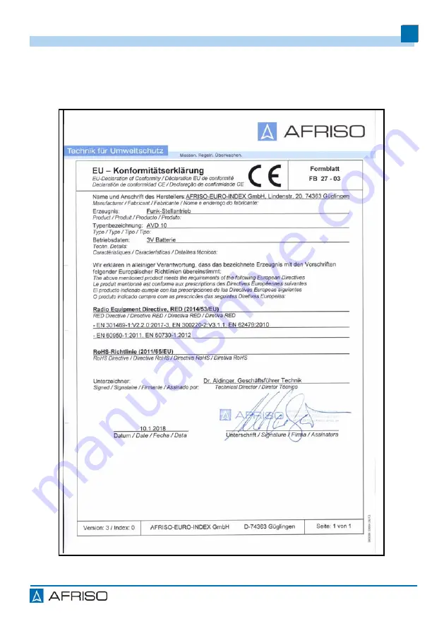 AFRISO AVD 10 Operating Instructions Manual Download Page 16