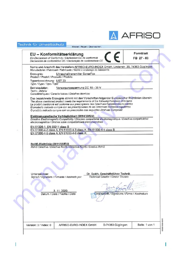 AFRISO SonarFox UST 20 Operating Instructions Manual Download Page 34