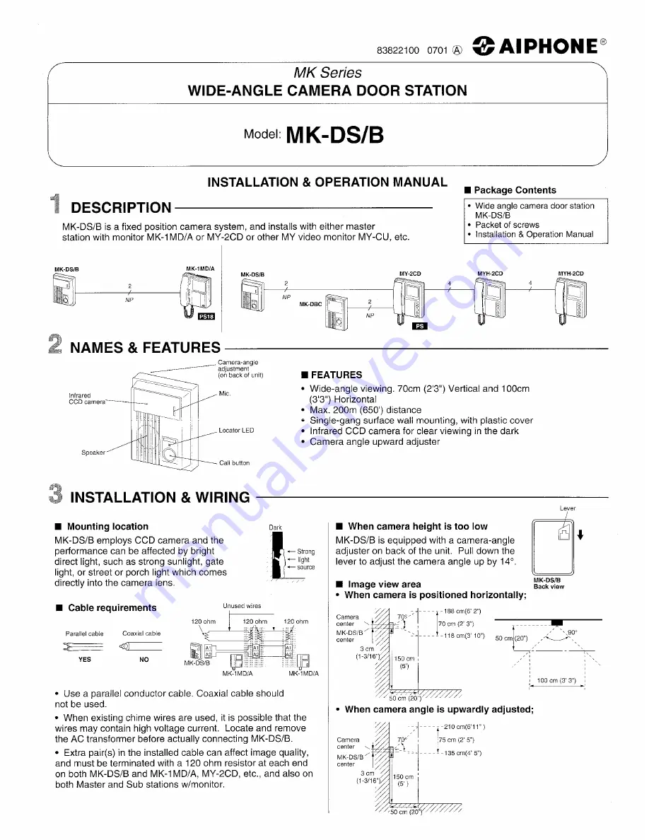 Aiphone MK-DS Installation And Operation Manual Download Page 1