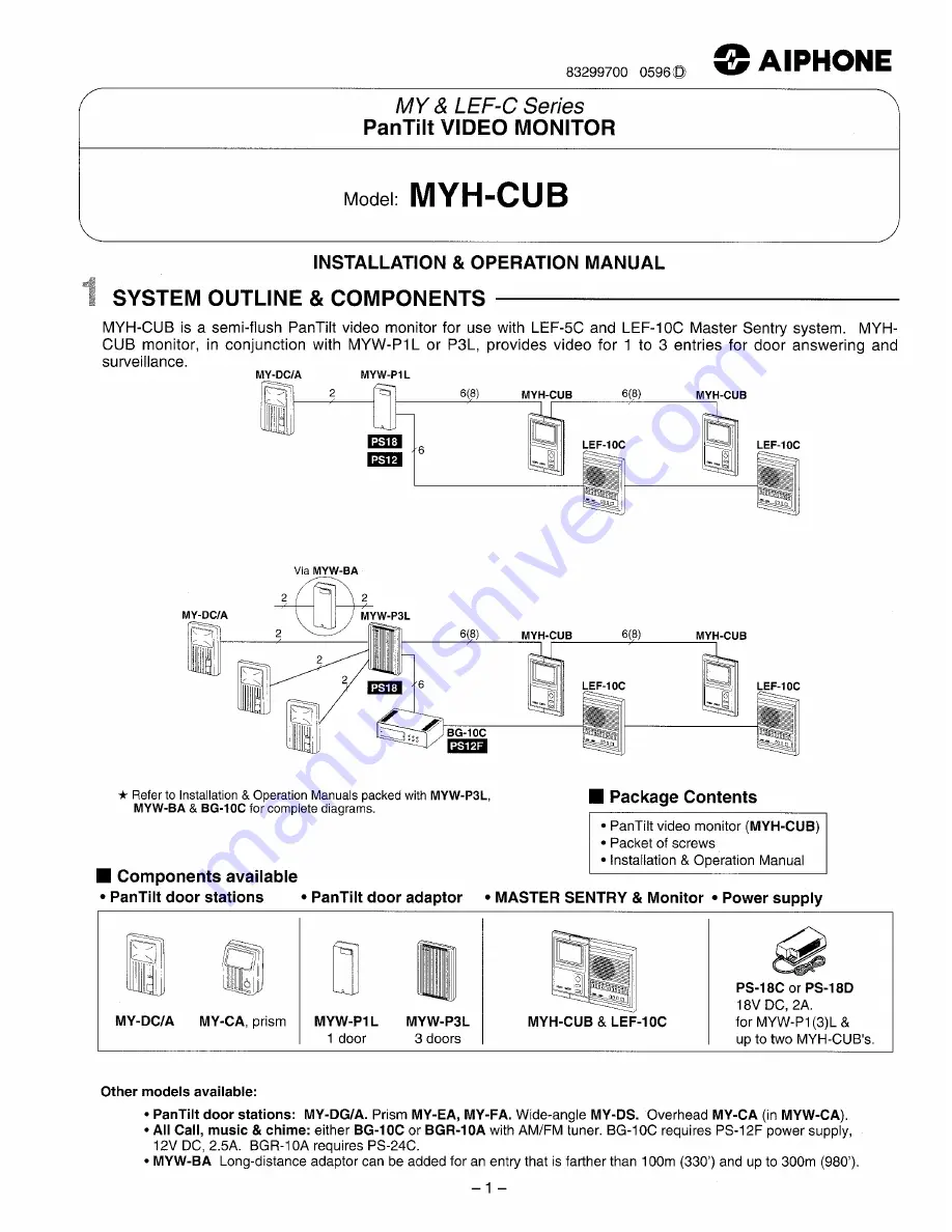 Aiphone MYH-CUB Installation & Operation Manual Download Page 1