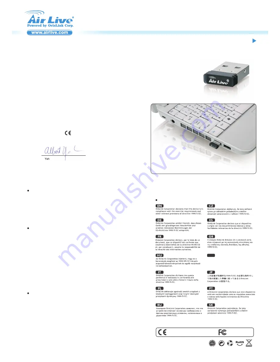 Air Live BT-302USB Quick Setup Manual Download Page 1