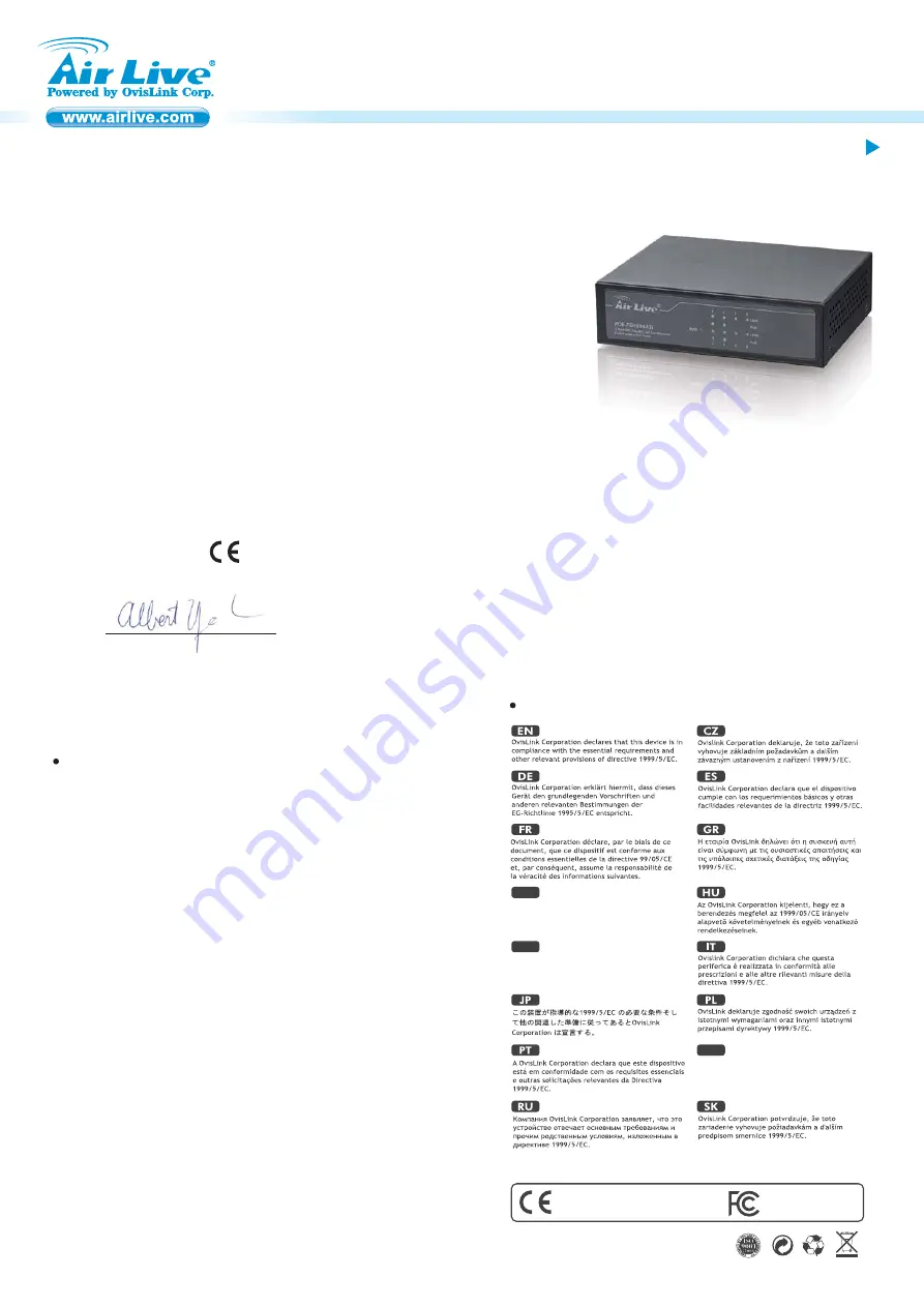 Air Live POE-FSH804ATi Quick Setup Manual Download Page 1