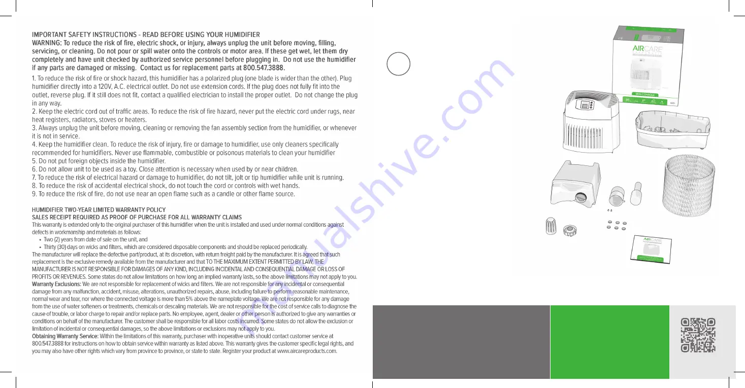 Aircare MA0800 Quick Start Manual Download Page 2