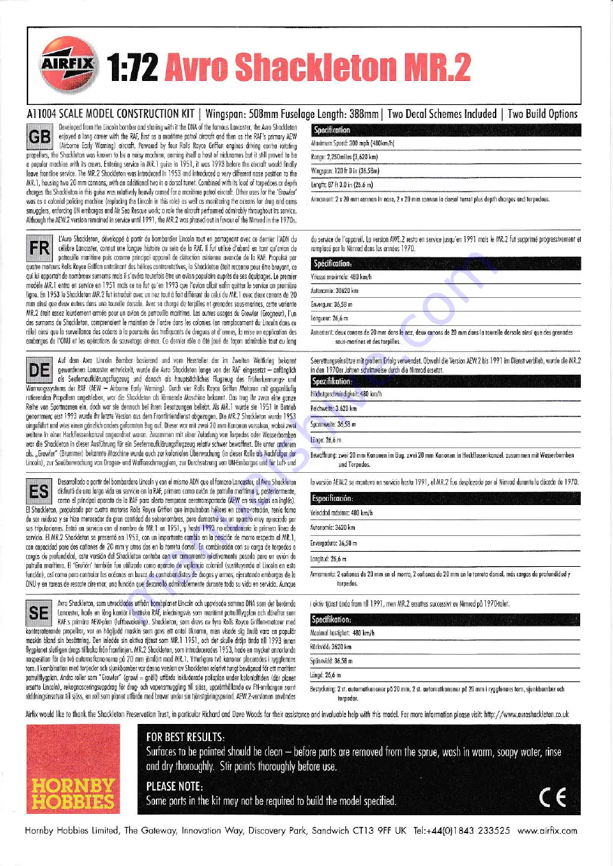 AIRFIX Avro Shackleton MR.2 A11004 Assembly Instructions Manual Download Page 1