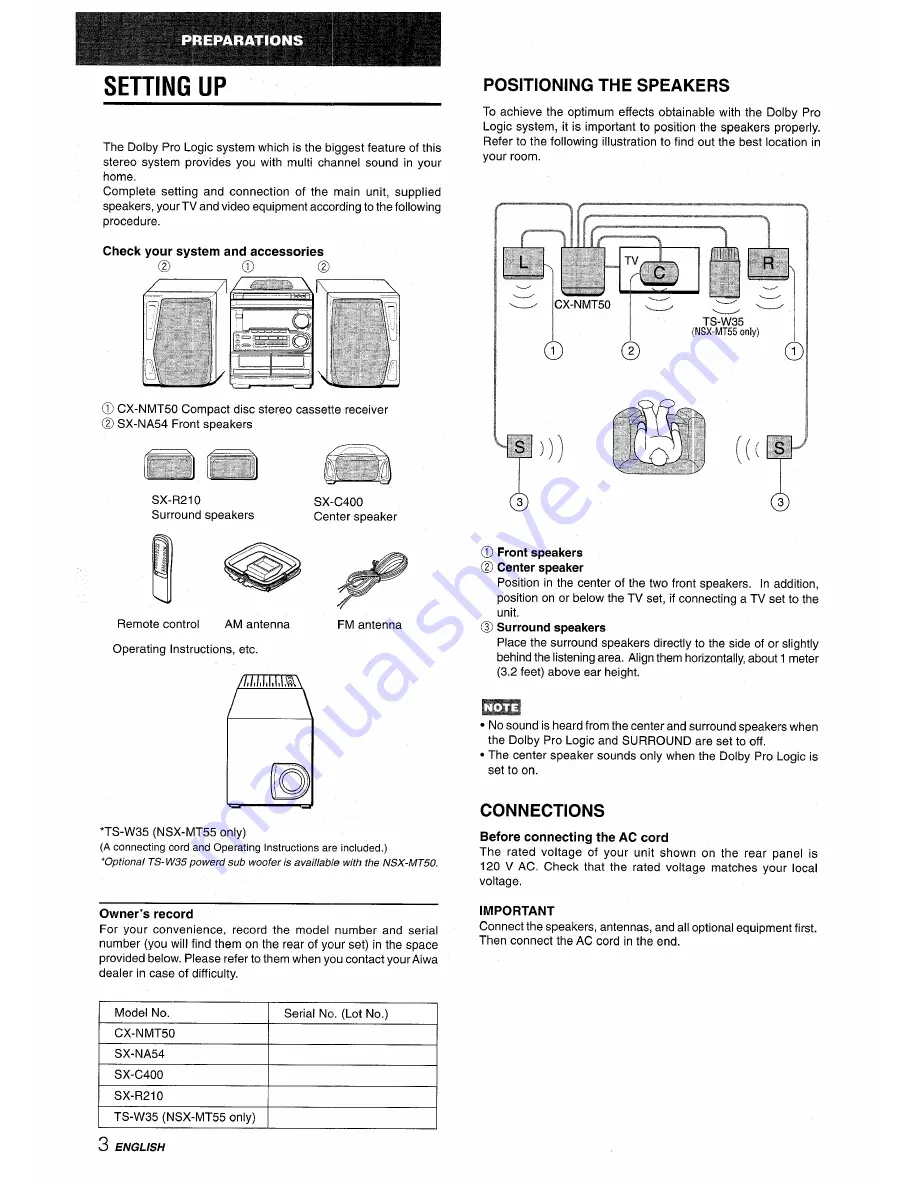 Aiwa CX-NMT50 Operating Instructions Manual Download Page 4