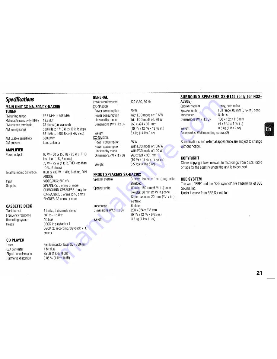 Aiwa NSX-AJ300 Operating Instructions Manual Download Page 21