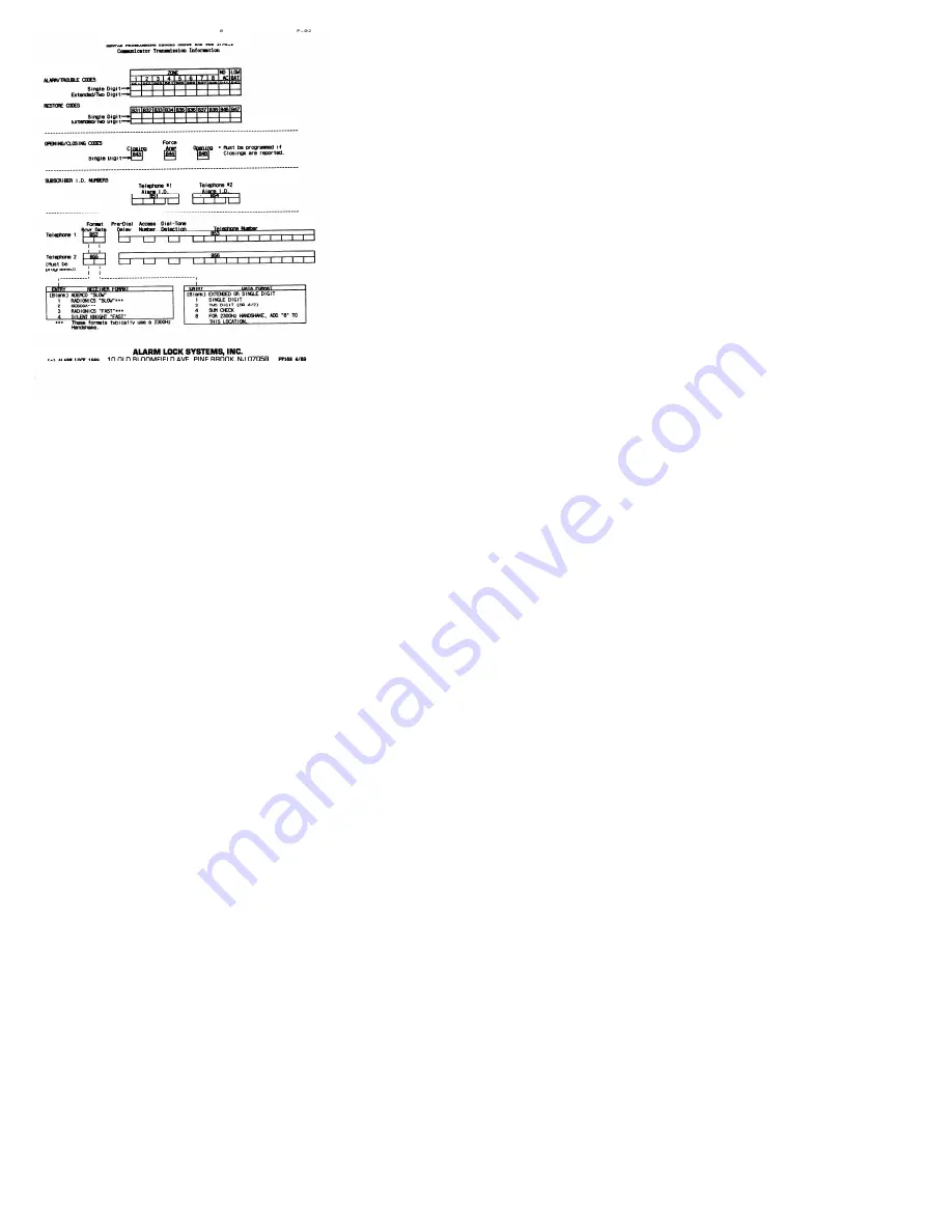 Alarm Lock ALC8-4 Programming Record Sheet Download Page 2