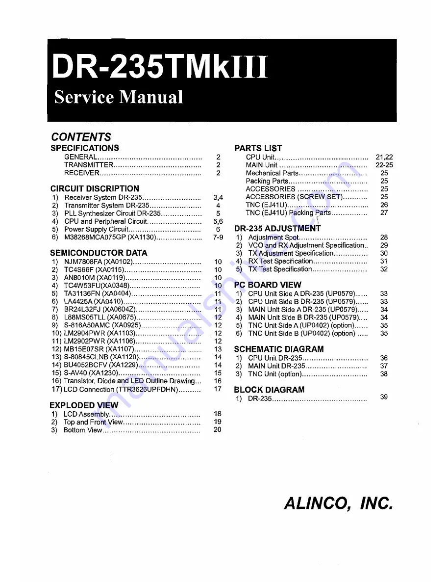 Alinco DR-235 Service Manual Download Page 1