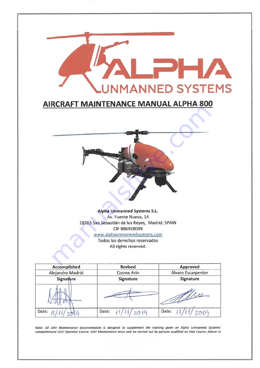 Alpha Unmanned Systems ALPHA 800 Скачать руководство пользователя страница 1